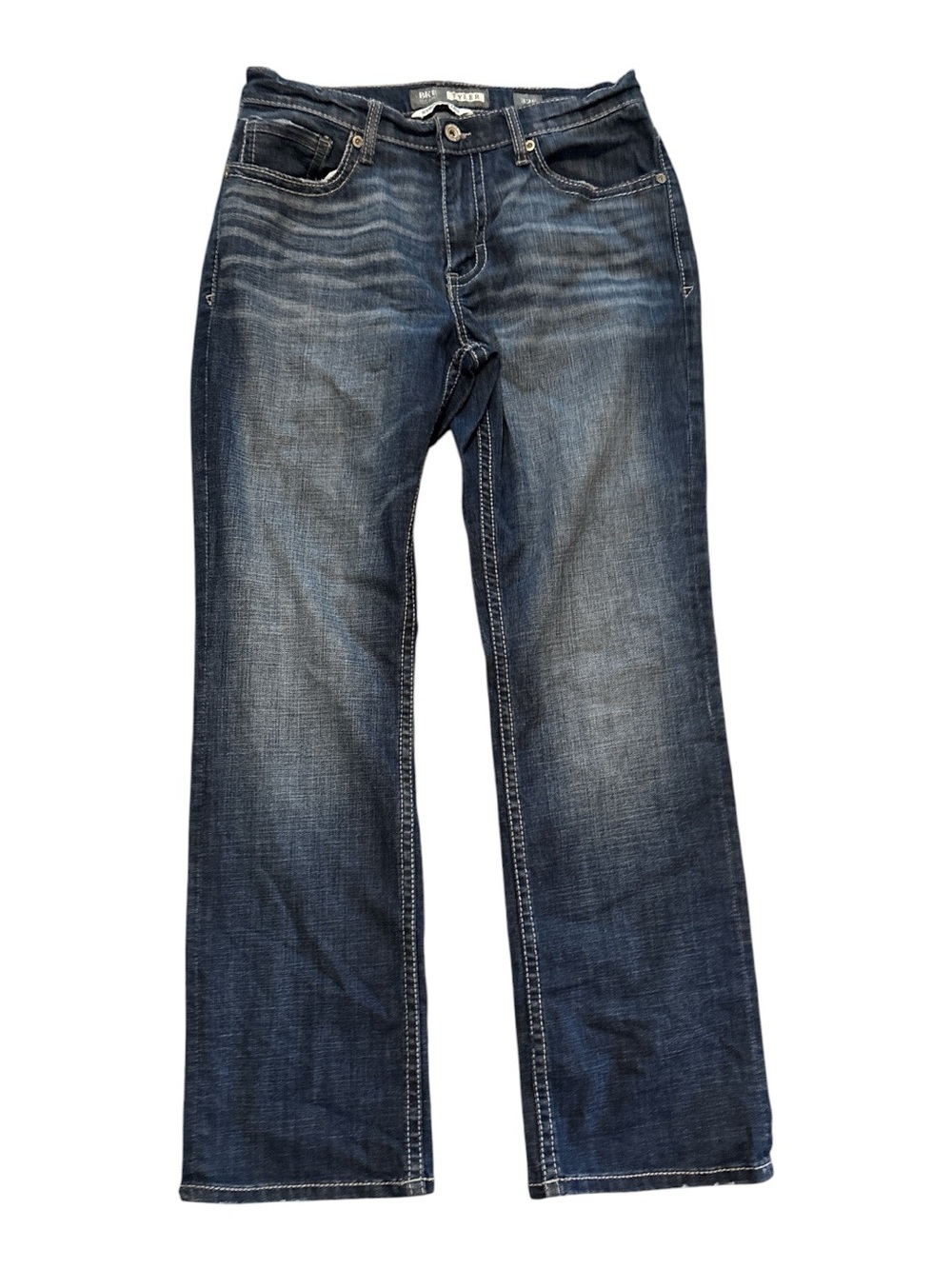 BKE Tyler Straight Men's Dark Blue Straight Leg Jeans - Contrast Stitching 32R